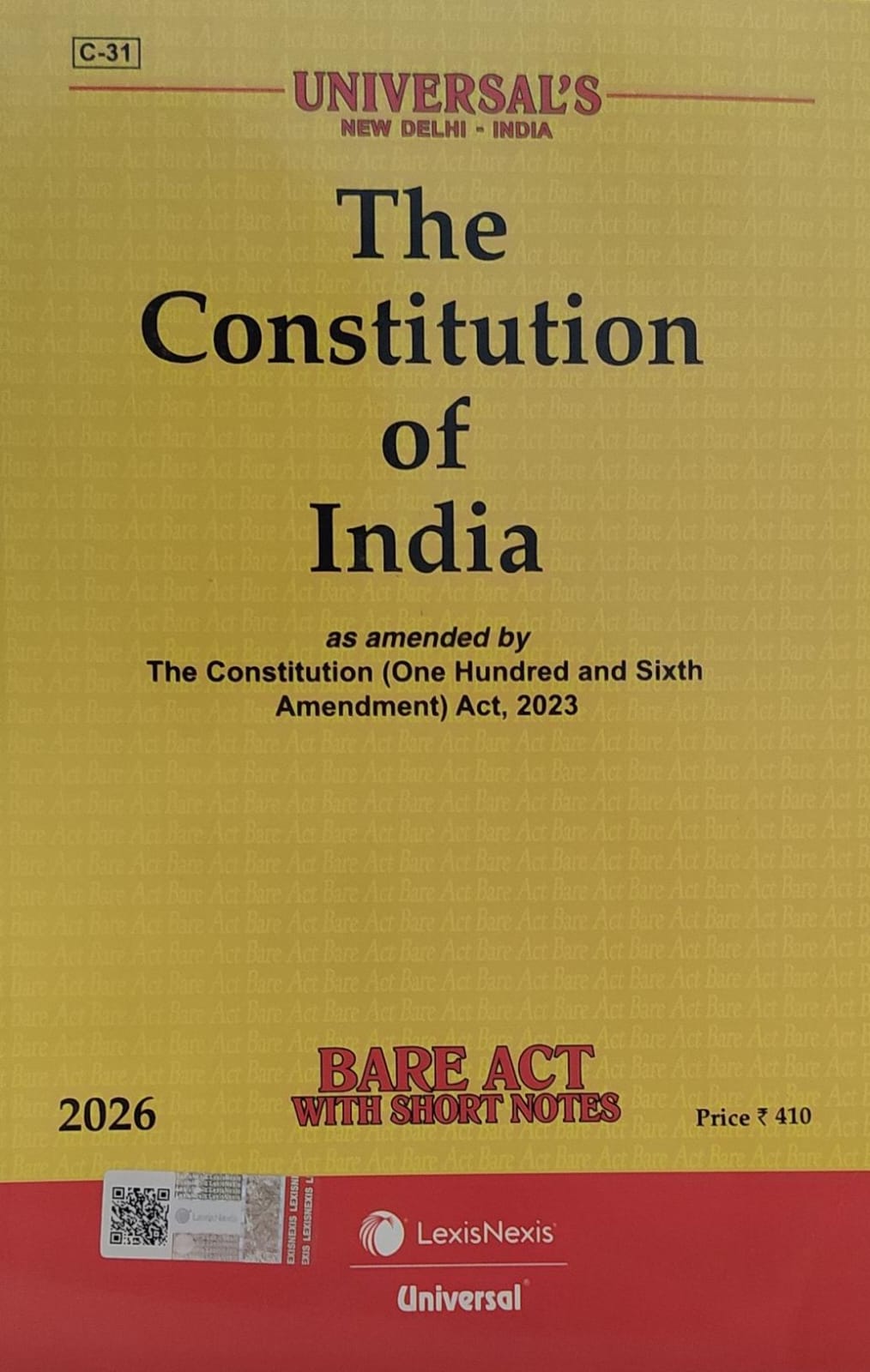 THE CONSTITUTION OF INDIA BARE ACT WITH SHORT NOTES 2026 UNIVERSAL LEXIS NEXIS